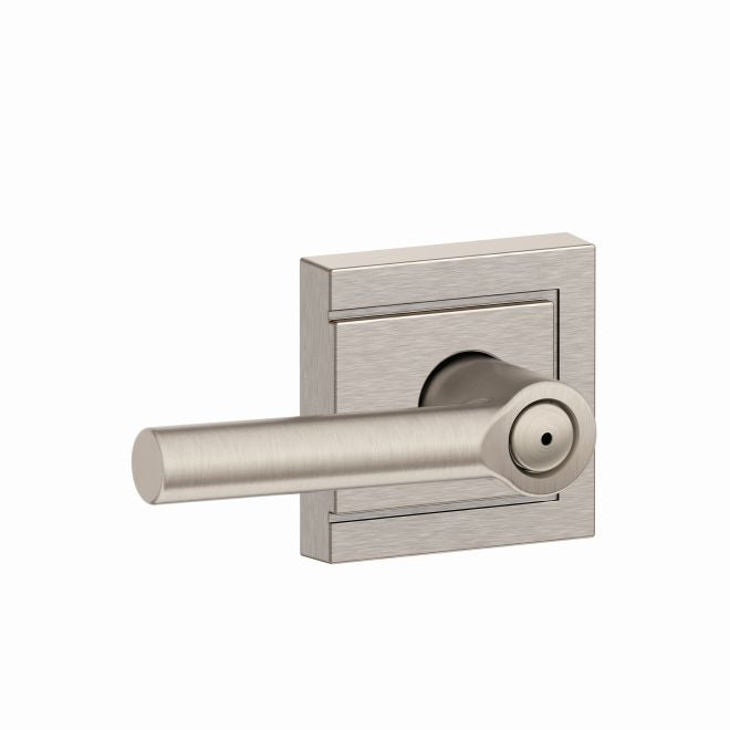 Schlage Broadway Privacy Lever With Upland Rosette in Satin Nickel finish