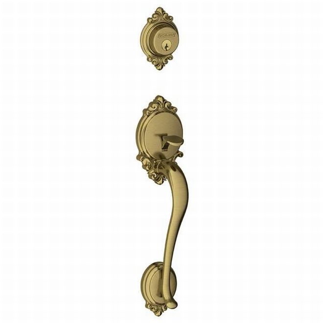 Schlage Brookshire Dummy Exterior Handleset Only - Interior Trim Sold Separately in Antique Brass finish