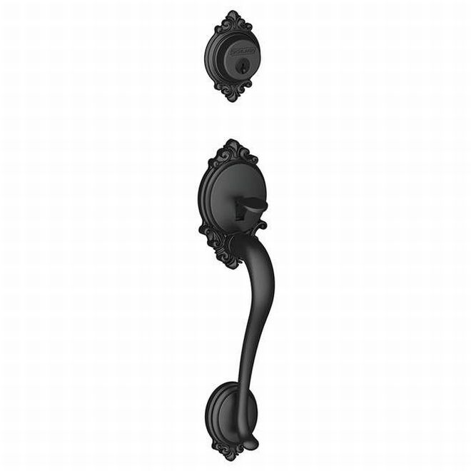 Schlage Brookshire Dummy Exterior Handleset Only - Interior Trim Sold Separately in Flat Black finish