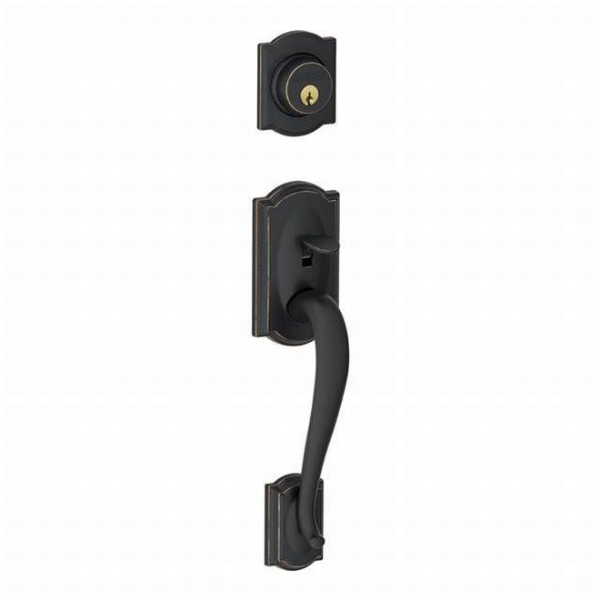 Schlage Camelot Dummy Exterior Handleset Only - Interior Trim Sold Separately in Aged Bronze finish