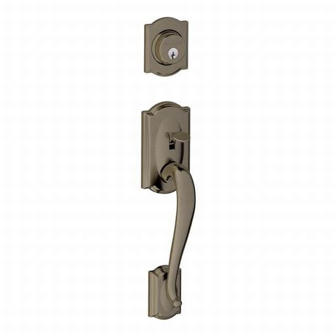 Schlage Camelot Dummy Exterior Handleset Only - Interior Trim Sold Separately in Antique Pewter finish