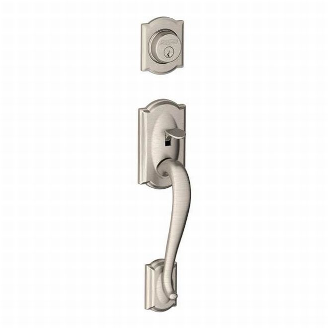 Schlage Camelot Dummy Exterior Handleset Only - Interior Trim Sold Separately in Satin Nickel finish