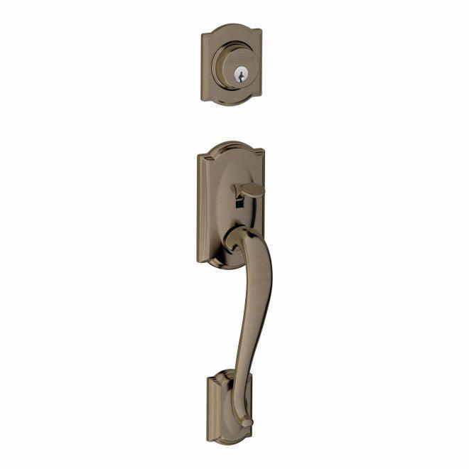 Schlage Camelot Single Cylinder Exterior Active Handleset Only - Interior Trim Sold Separately in Antique Pewter finish