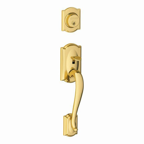 Schlage Camelot Single Cylinder Exterior Active Handleset Only - Interior Trim Sold Separately in Lifetime Brass finish