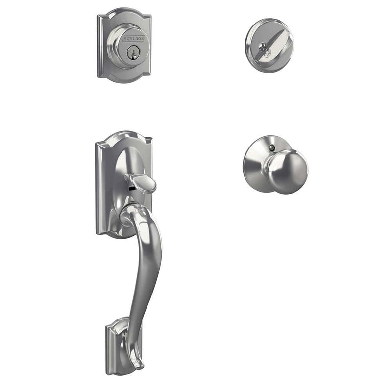 Schlage Camelot Single Cylinder Handleset with Georgian Knob in Bright Chrome finish