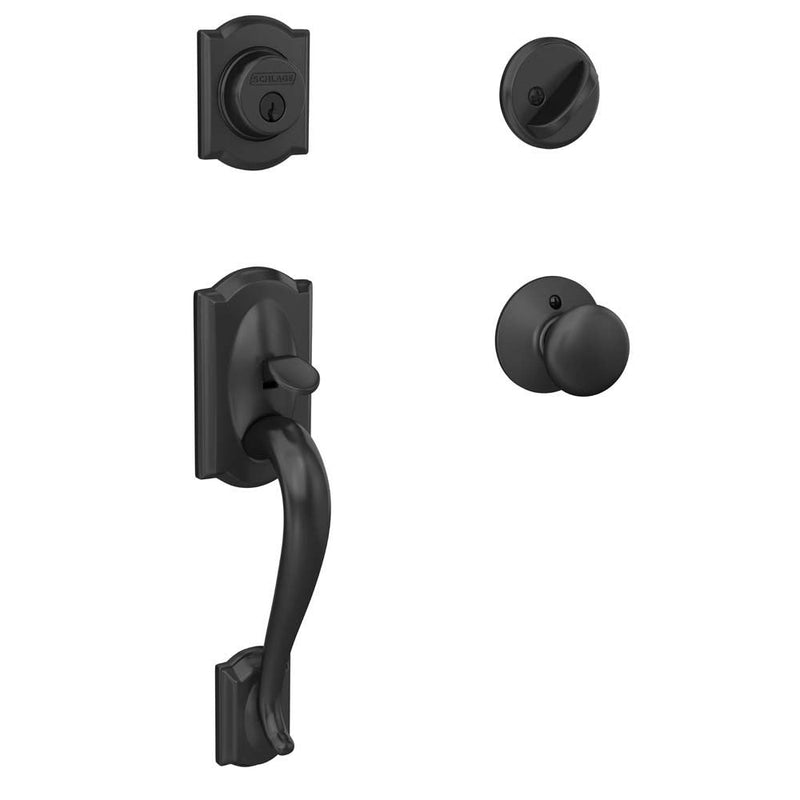Schlage Camelot Single Cylinder Handleset with Georgian Knob in Flat Black finish