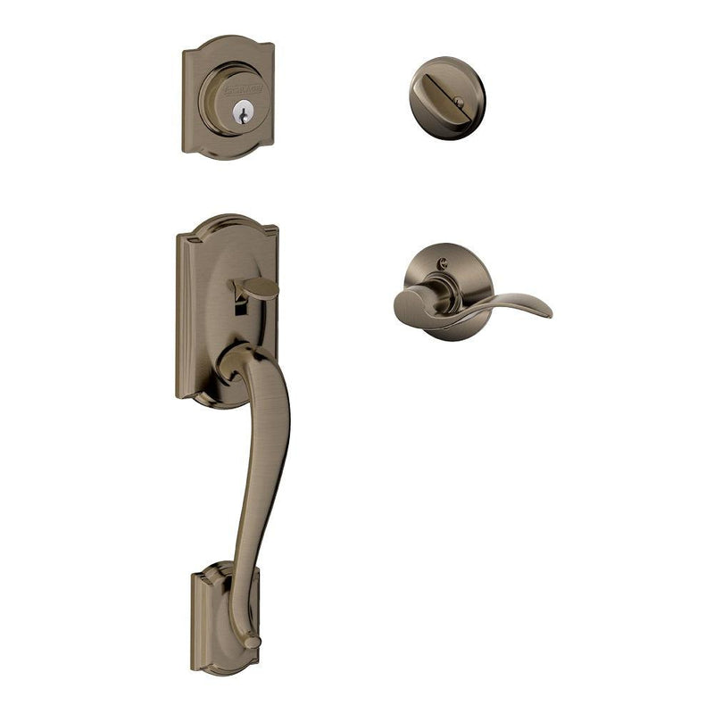 Schlage Camelot Single Cylinder Handleset with Left Handed Accent Lever in Antique Pewter finish