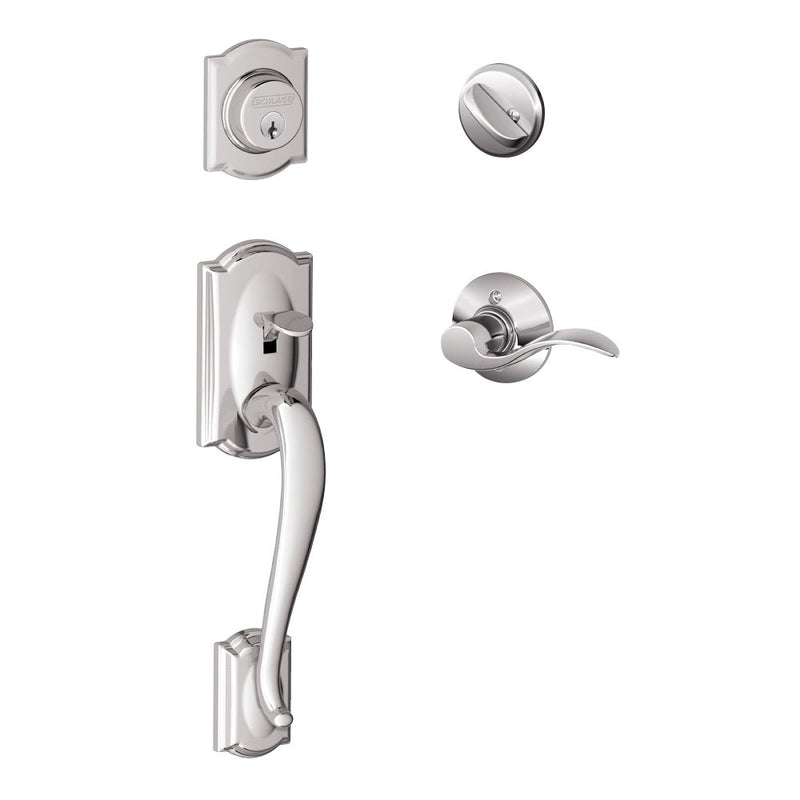 Schlage Camelot Single Cylinder Handleset with Left Handed Accent Lever in Bright Chrome finish