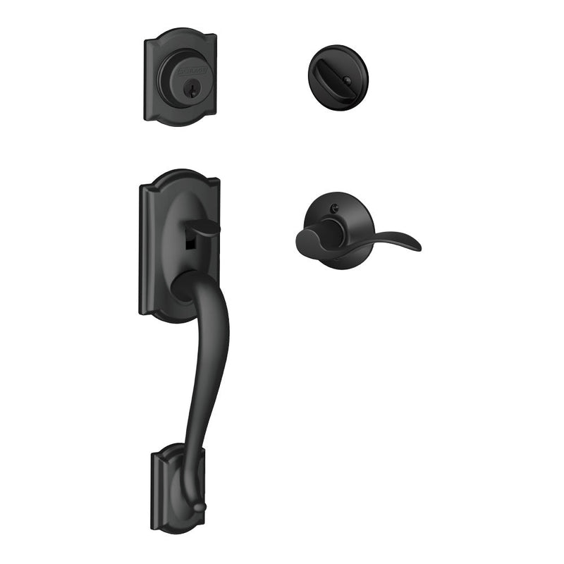 Schlage Camelot Single Cylinder Handleset with Left Handed Accent Lever in Flat Black finish