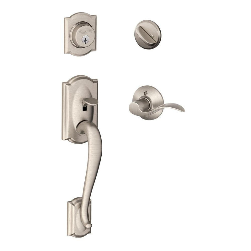 Schlage Camelot Single Cylinder Handleset with Left Handed Accent Lever in Satin Nickel finish