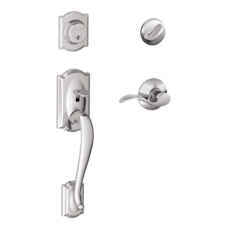 Schlage Camelot Single Cylinder Handleset with Right Handed Accent Lever in Bright Chrome finish