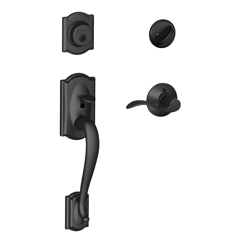 Schlage Camelot Single Cylinder Handleset with Right Handed Accent Lever in Flat Black finish