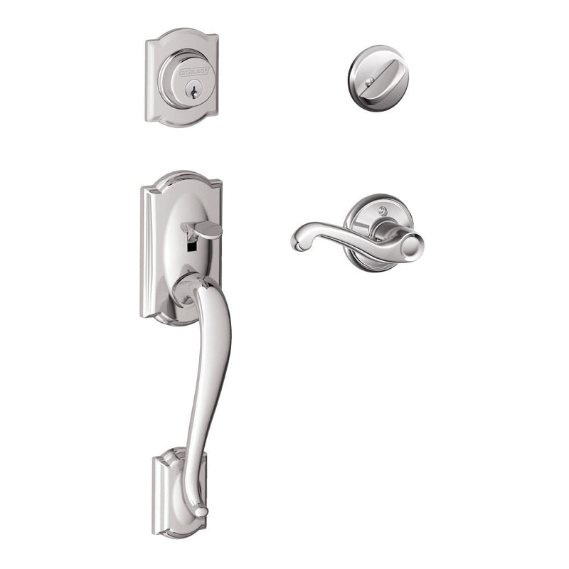 Schlage Camelot Single Cylinder Handleset with Right Handed Flair Lever in Bright Chrome finish