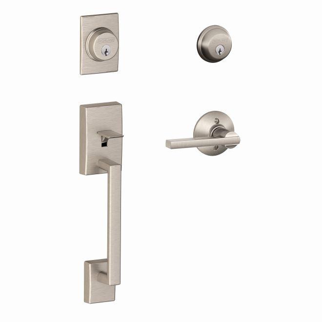 Schlage Century Double Cylinder Handleset With Latitude Lever in Satin Nickel finish