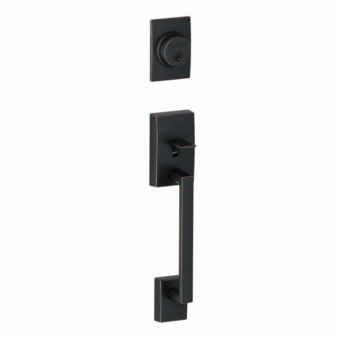 Schlage Century Single Cylinder Exterior Active Handleset Only - Interior Trim Sold Separately in Aged Bronze finish