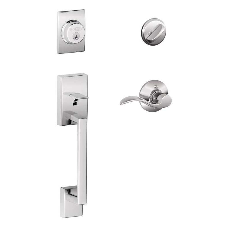 Schlage Century Single Cylinder Handleset with Accent Lever in Bright Chrome finish