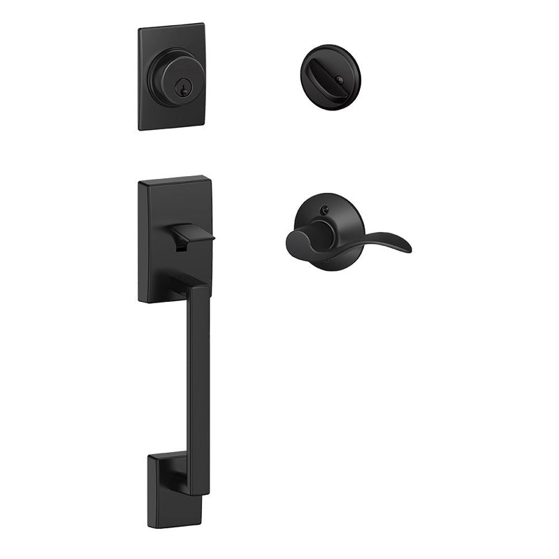 Schlage Century Single Cylinder Handleset with Accent Lever in Flat Black finish