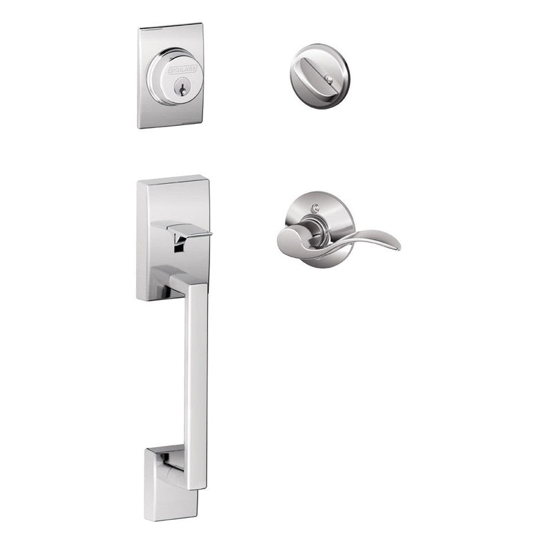 Schlage Century Single Cylinder Handleset with Left Handed Accent Lever in Bright Chrome finish