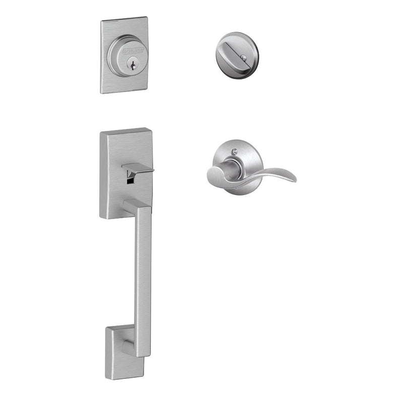Schlage Century Single Cylinder Handleset with Left Handed Accent Lever in Satin Chrome finish