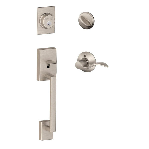 Schlage Century Single Cylinder Handleset with Left Handed Accent Lever in Satin Nickel finish