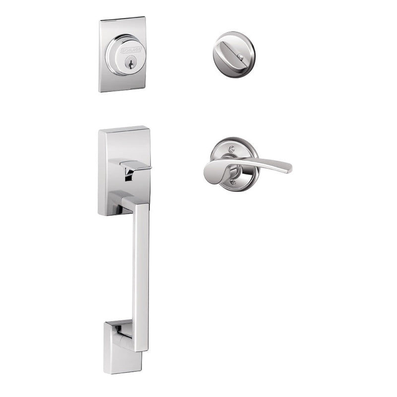 Schlage Century Single Cylinder Handleset with Left Handed Merano Lever in Bright Chrome finish