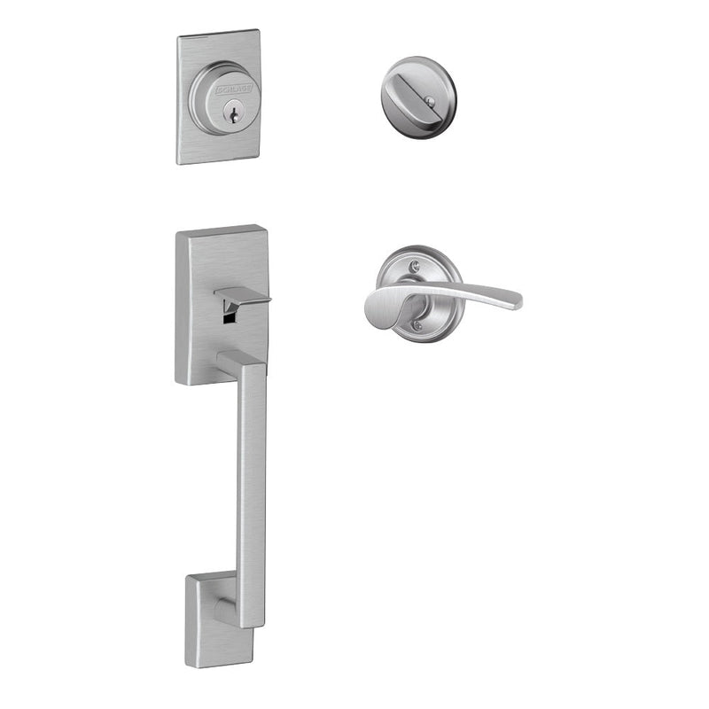 Schlage Century Single Cylinder Handleset with Left Handed Merano Lever in Satin Chrome finish