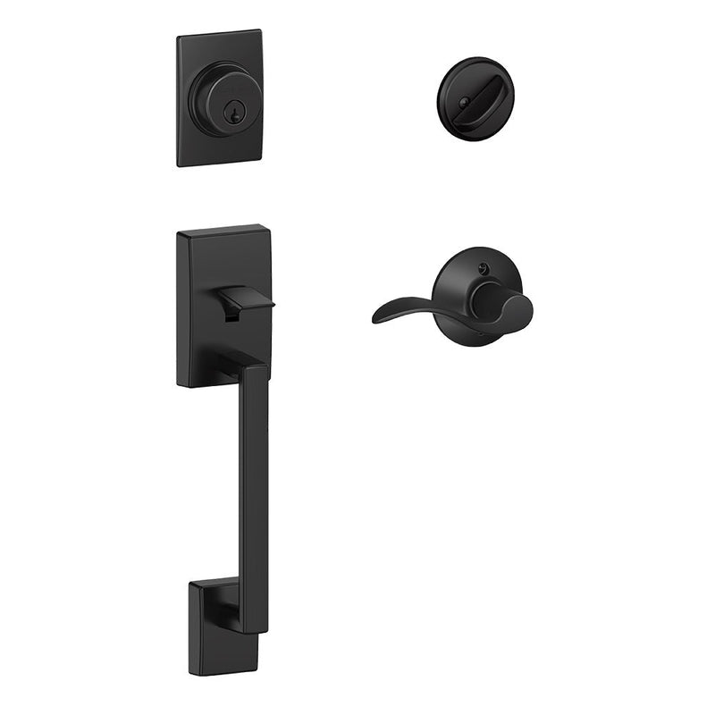 Schlage Century Single Cylinder Handleset with Right Handed Accent Lever in Flat Black finish