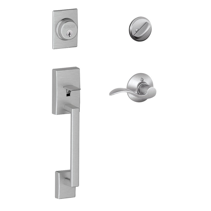 Schlage Century Single Cylinder Handleset with Right Handed Accent Lever in Satin Chrome finish