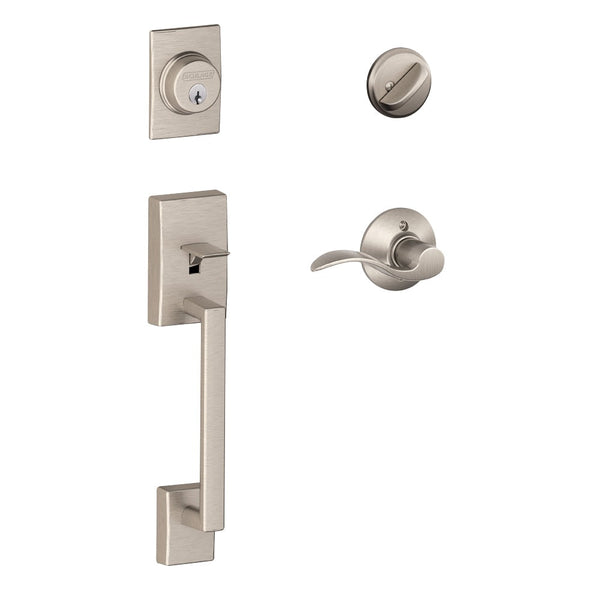 Schlage Century Single Cylinder Handleset with Right Handed Accent Lever in Satin Nickel finish