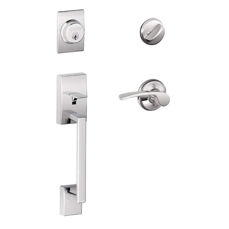 Schlage Century Single Cylinder Handleset with Right Handed Merano Lever in Bright Chrome finish
