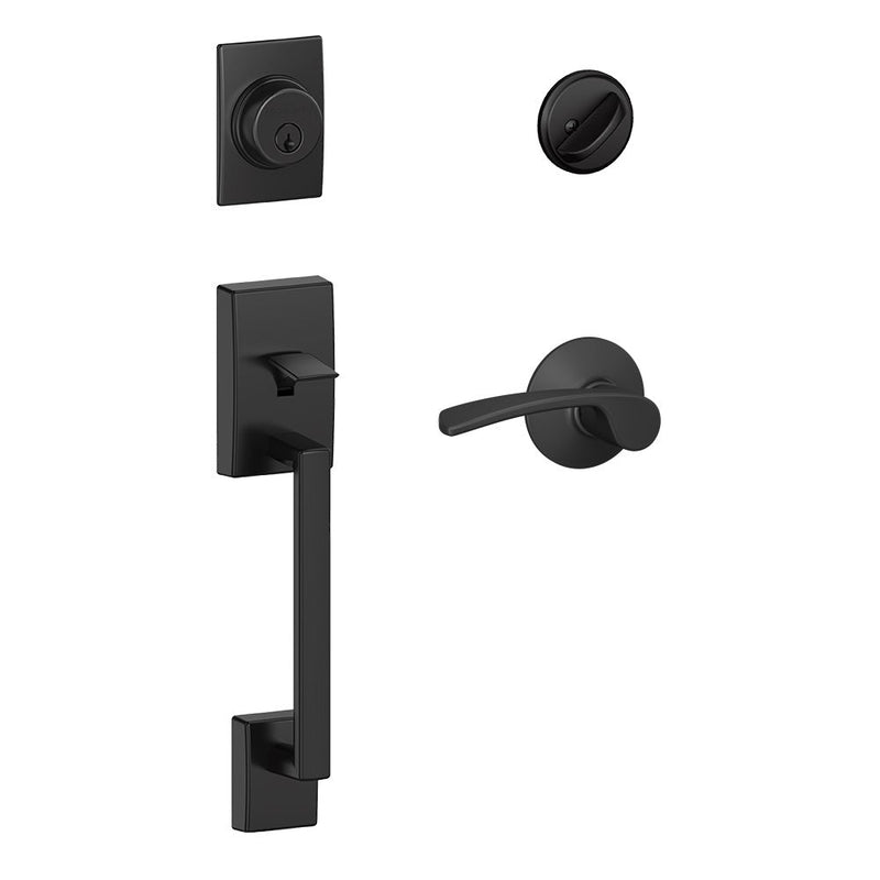Schlage Century Single Cylinder Handleset with Right Handed Merano Lever in Flat Black finish