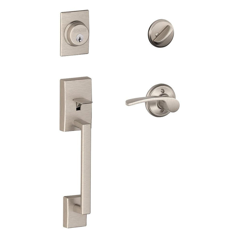 Schlage Century Single Cylinder Handleset with Right Handed Merano Lever in Satin Nickel finish