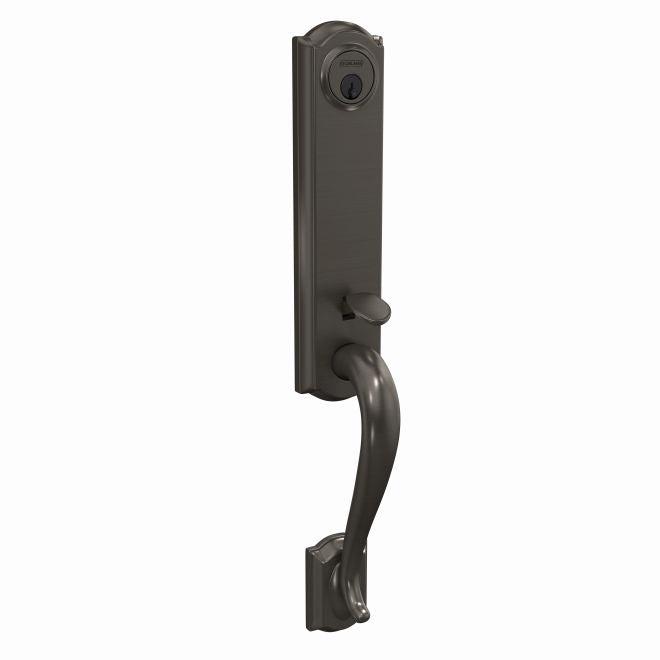 Schlage Custom 3/4 Trim Camelot Exterior Active Handleset Only With C Keyway - Interior Trim Sold Separately in Black Stainless finish