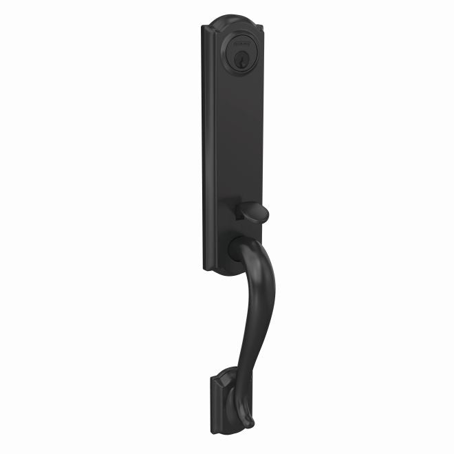 Schlage Custom 3/4 Trim Camelot Exterior Active Handleset Only With C Keyway - Interior Trim Sold Separately in Flat Black finish