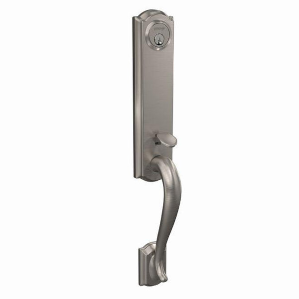 Schlage Custom 3/4 Trim Camelot Exterior Active Handleset Only With C Keyway - Interior Trim Sold Separately in Satin Nickel finish