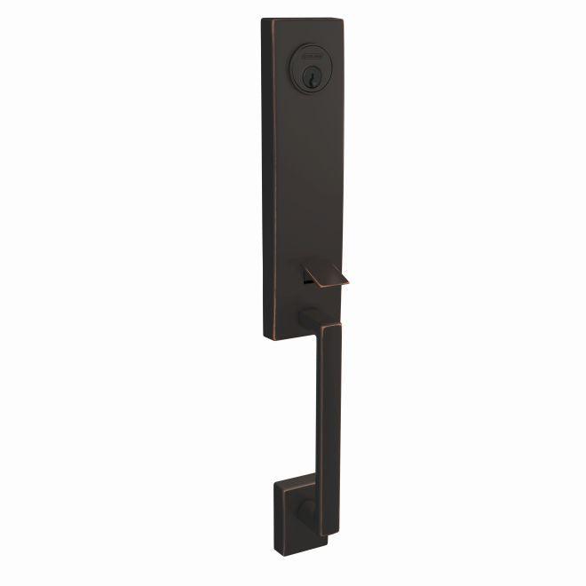 Schlage Custom 3/4 Trim Century Exterior Active Handleset Only With C Keyway - Interior Trim Sold Separately in Aged Bronze finish