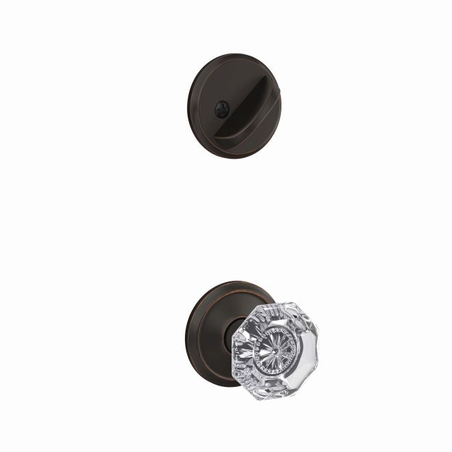 Schlage Custom Alexandria Glass Knob With Alden Rosette Interior Active Trim - Exterior Handleset Sold Separately in Aged Bronze finish