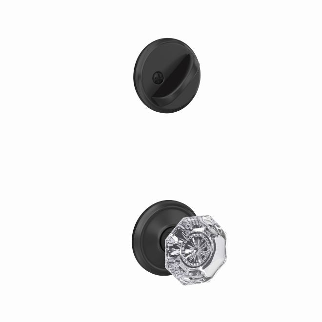 Schlage Custom Alexandria Glass Knob With Alden Rosette Interior Active Trim - Exterior Handleset Sold Separately in Flat Black finish