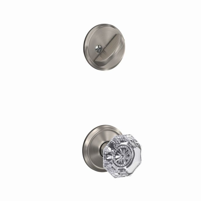 Schlage Custom Alexandria Glass Knob With Alden Rosette Interior Active Trim - Exterior Handleset Sold Separately in Satin Nickel finish