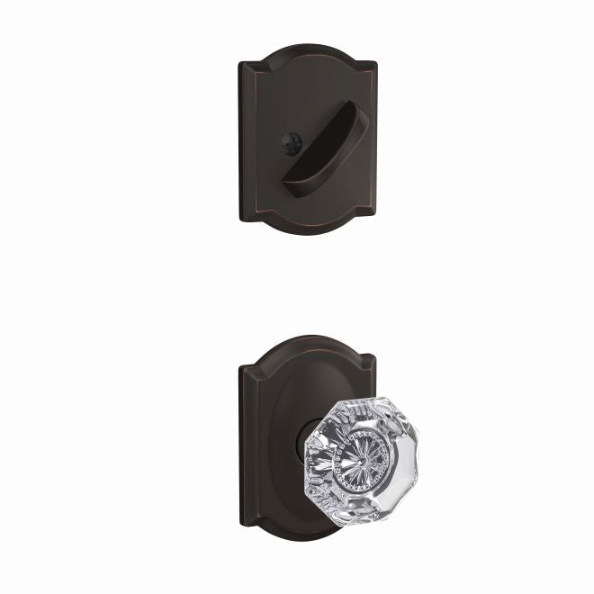 Schlage Custom Alexandria Glass Knob With Camelot Rosette Interior Active Trim - Exterior Handleset Sold Separately in Aged Bronze finish