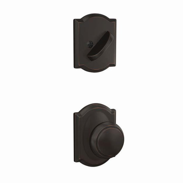 Schlage Custom Andover Dummy Knob With Camelot Rosette Interior Trim - Exterior Handleset Sold Separately in Aged Bronze finish