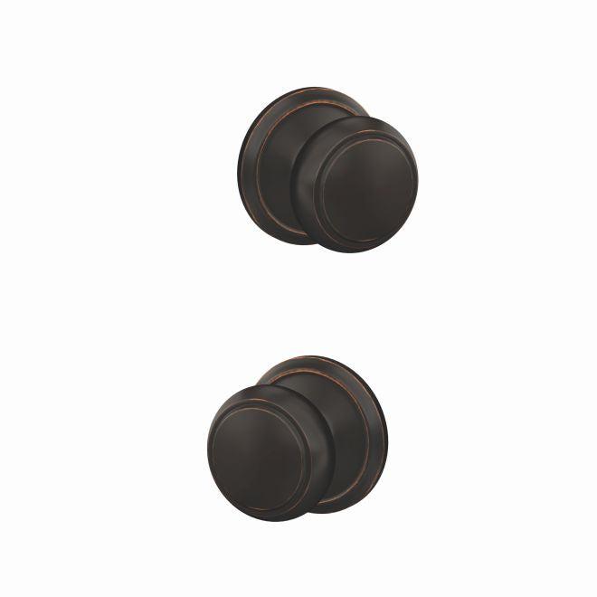 Schlage Custom Andover Knob With Alden Rosette Non Turning Double Dummy Pair in Aged Bronze finish