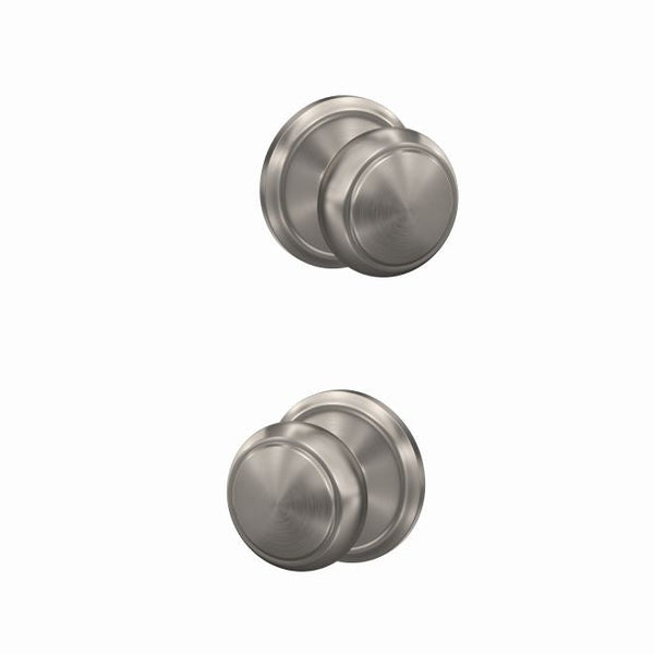 Schlage Custom Andover Knob With Alden Rosette Non Turning Double Dummy Pair in Satin Nickel finish
