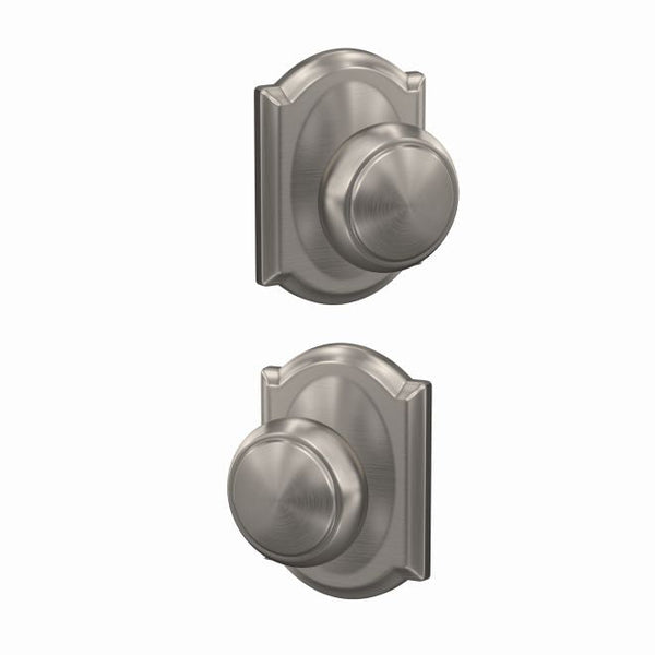 Schlage Custom Andover Passage and Privacy Knob With Camelot Rosette in Satin Nickel finish