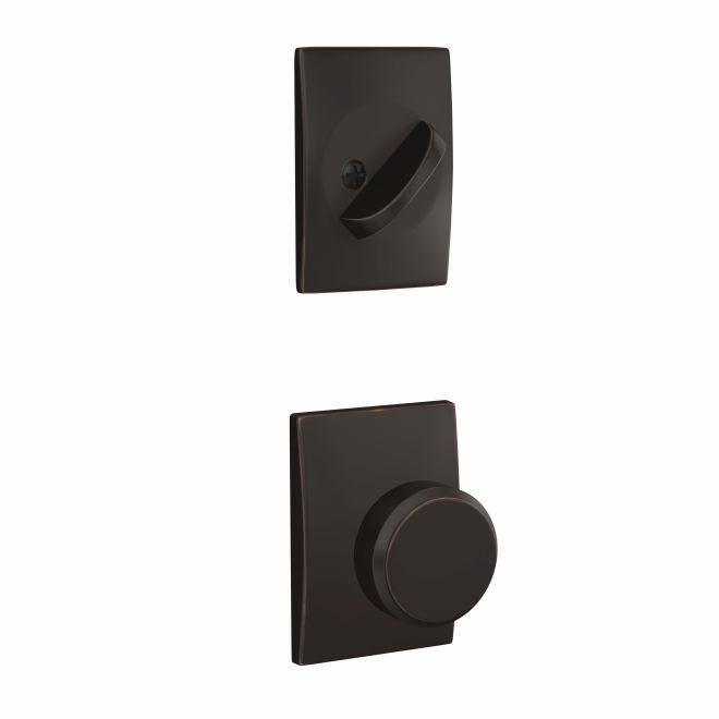 Schlage Custom Bowery Knob With Century Rosette Interior Active Trim - Exterior Handleset Sold Separately in Aged Bronze finish