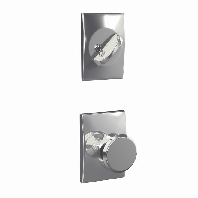 Schlage Custom Bowery Knob With Century Rosette Interior Active Trim - Exterior Handleset Sold Separately in Bright Chrome finish