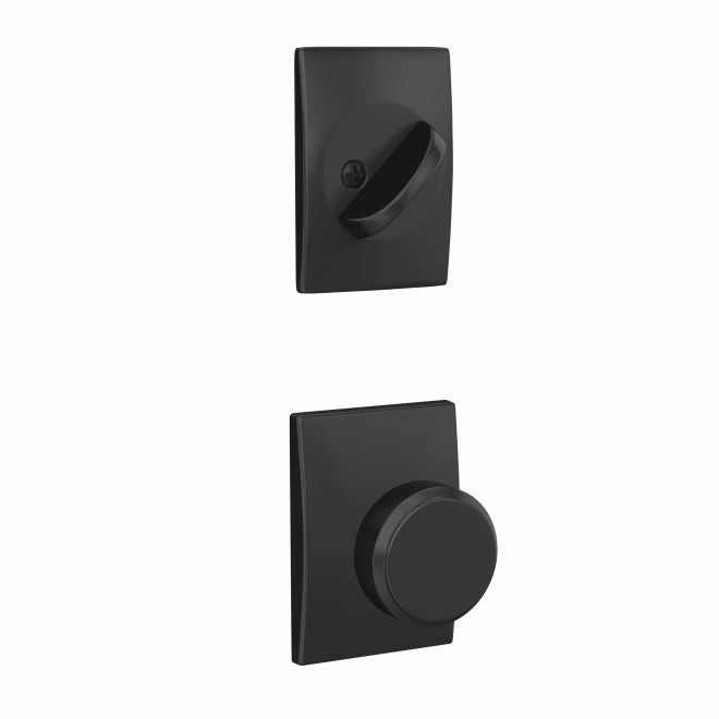 Schlage Custom Bowery Knob With Century Rosette Interior Active Trim - Exterior Handleset Sold Separately in Flat Black finish