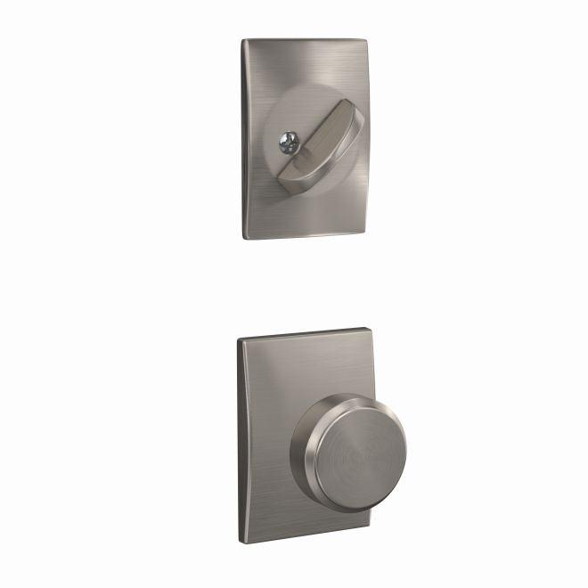 Schlage Custom Bowery Knob With Century Rosette Interior Active Trim - Exterior Handleset Sold Separately in Satin Nickel finish