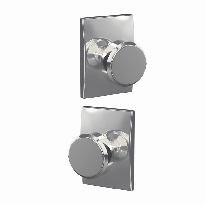 Schlage Custom Bowery Knob With Century Rosette Non Turning Double Dummy Pair in Bright Chrome finish