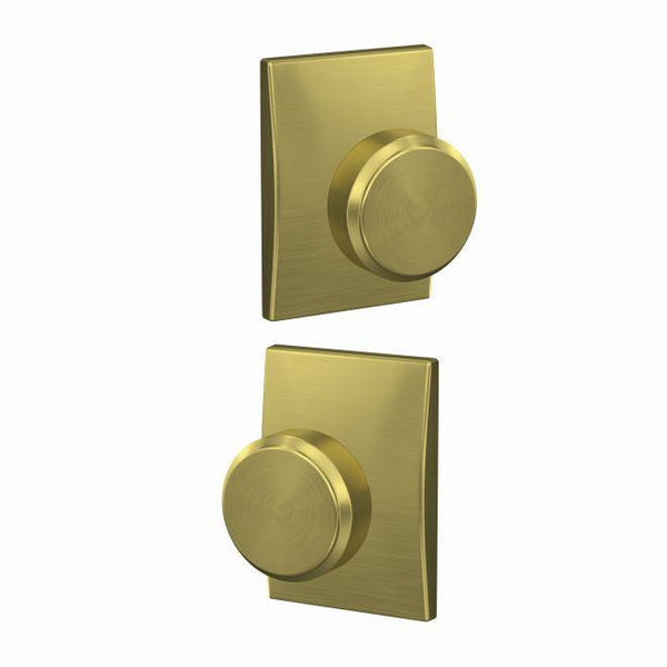 Schlage Custom Bowery Knob With Century Rosette Non Turning Double Dummy Pair in Satin Brass finish